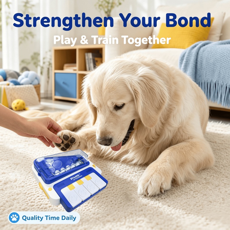 Dog Puzzle Feeder Toy - ของเล่นเปียโนแบบโต้ตอบสำหรับสุนัข พร้อมฟังก์ชันจ่ายขนม, ปุ่มดนตรีสำหรับให้รางวัล, เกมปริศนากระตุ้นสมอง, ใช้แบตเตอรี่ AA