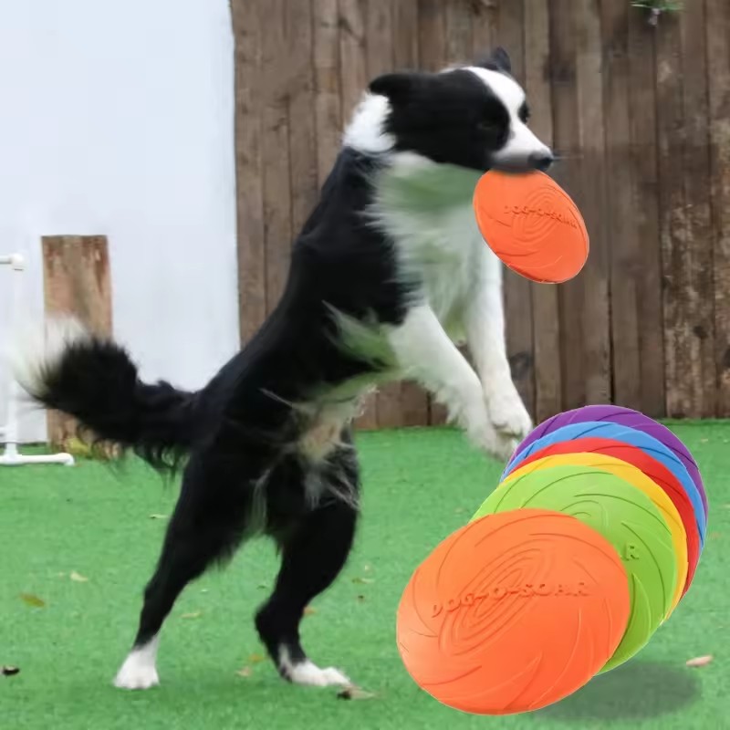 Flying Disc Dog Training Toy - ของเล่นจานบินซิลิโคนแบบอินเทอร์แอคทีฟสำหรับสุนัข ทนทานต่อการกัดแทะ เหมาะสำหรับฝึกสุนัขและสร้างความสนุก