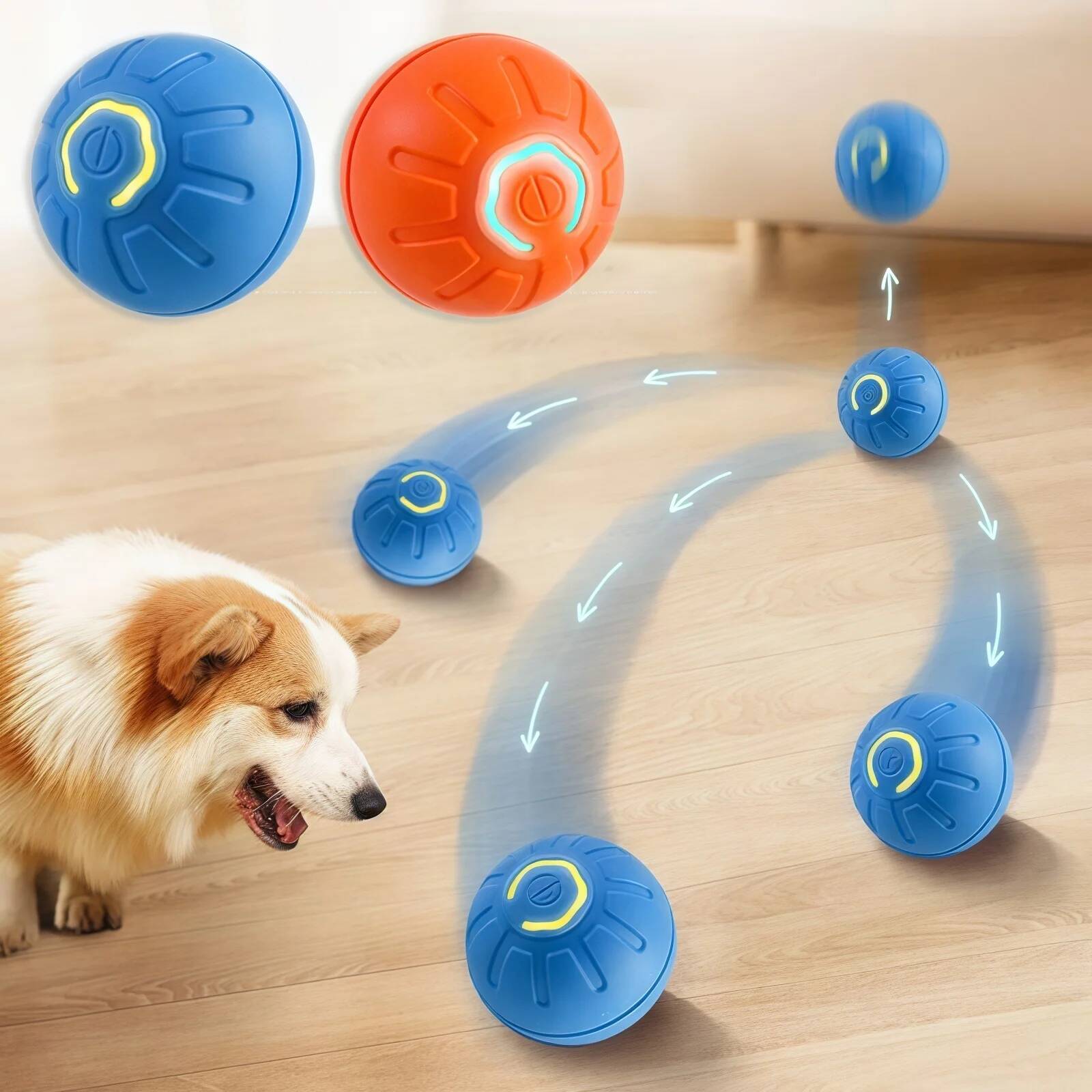 Indestructible Dog Chew Toy - ของเล่นสุนัขอัจฉริยะ ลูกบอลอิเล็กทรอนิกส์ ของเล่นสัตว์เลี้ยงแบบโต้ตอบ ลูกบอลเคลื่อนที่ได้ ชาร์จ USB